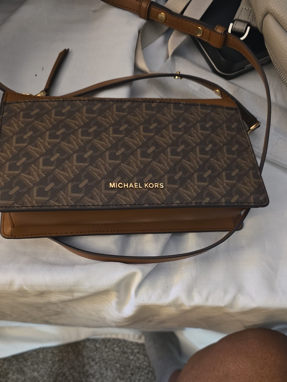 Michael Kors Brown and Dark Brown Monogram Crossbody Bag